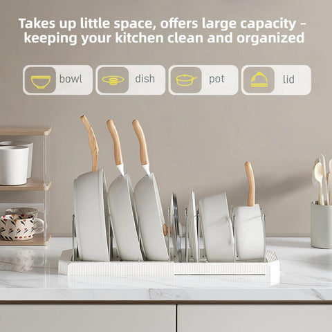 Silanit U-shaped groove supports lids securely in the kitchen.