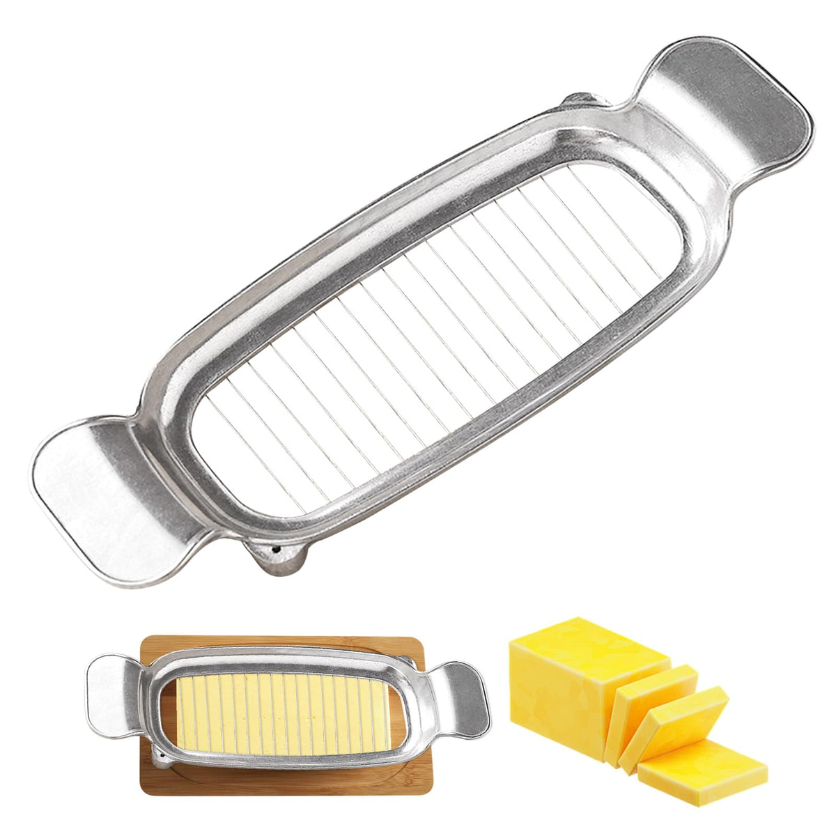 Silbingan butter and cheese slicer wire slices evenly for blocks.