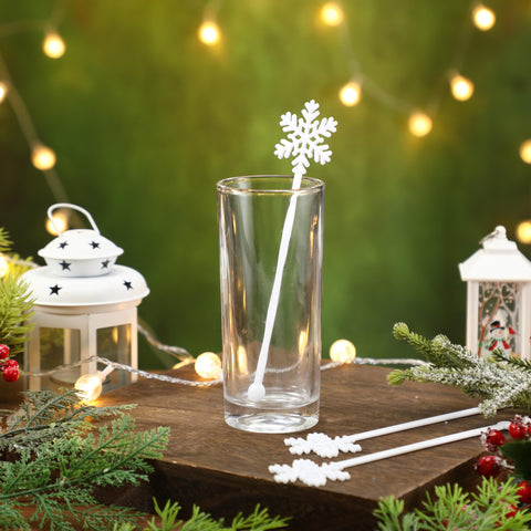White snowflake design stirrers add seasonal charm without affecting taste.