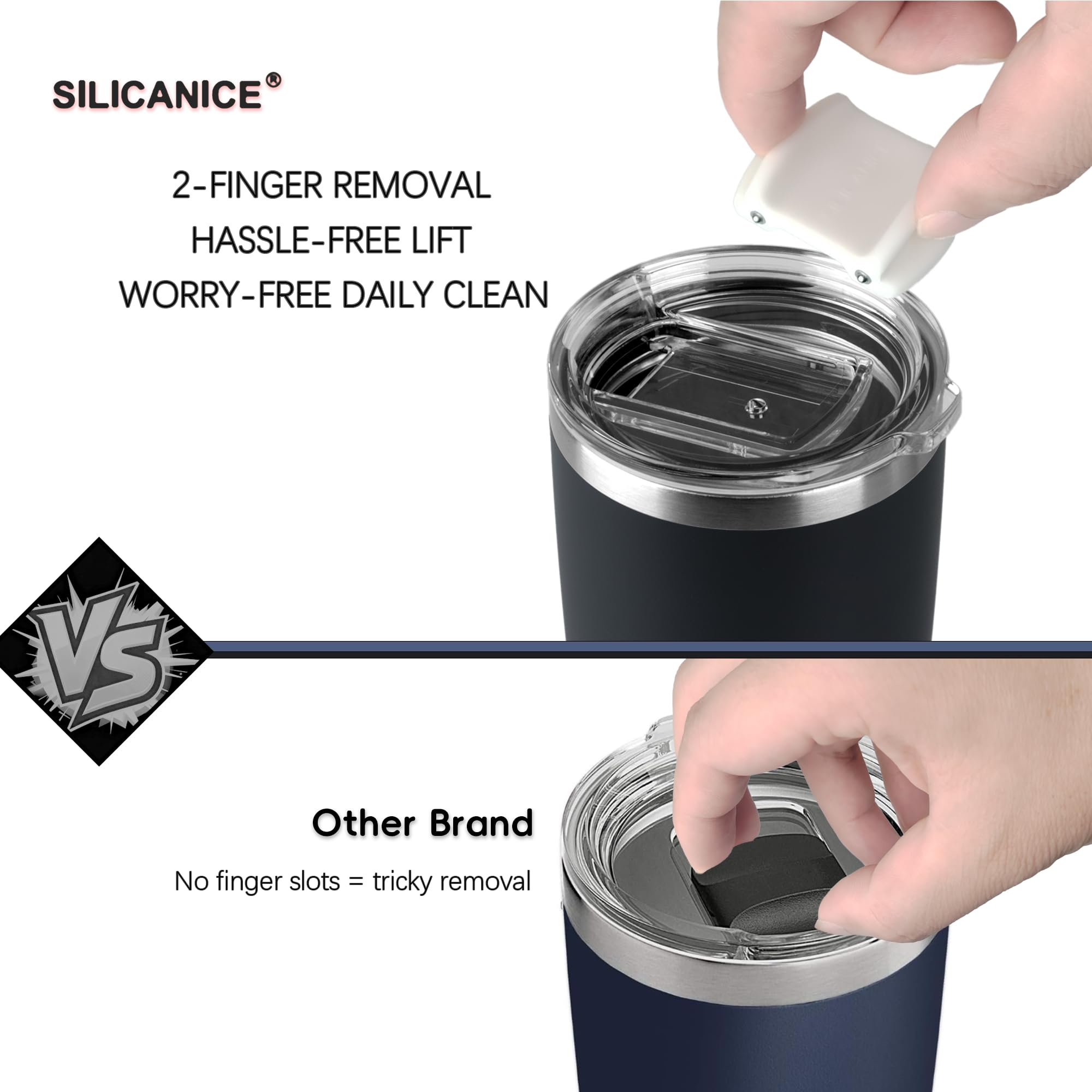 SILICANICE double-wall insulation keeps drinks hot or cold for hours.