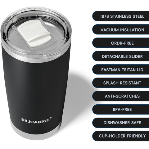 SILICANICE 20oz tumbler lid shows break-resistant Tritan construction.