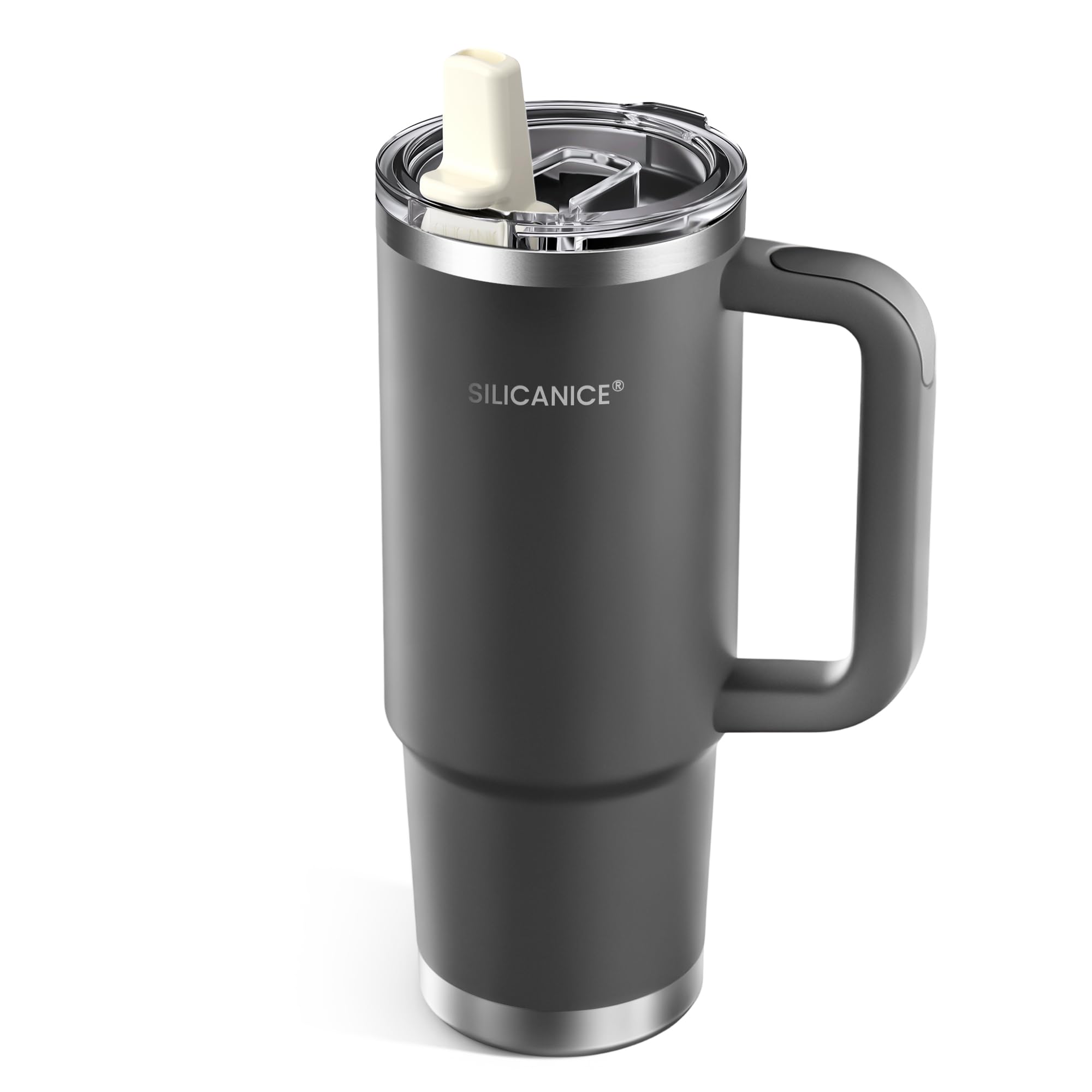 SILICANICE 30 oz tumbler with gray handle for daily transport