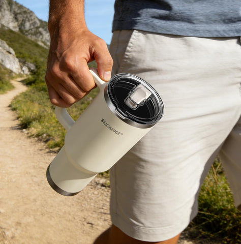 SILICANICE cup holder friendly tumbler with soft handle for travel.