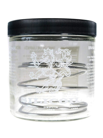 Silicoil Glass Tank Jar supports water or solvents for brushes