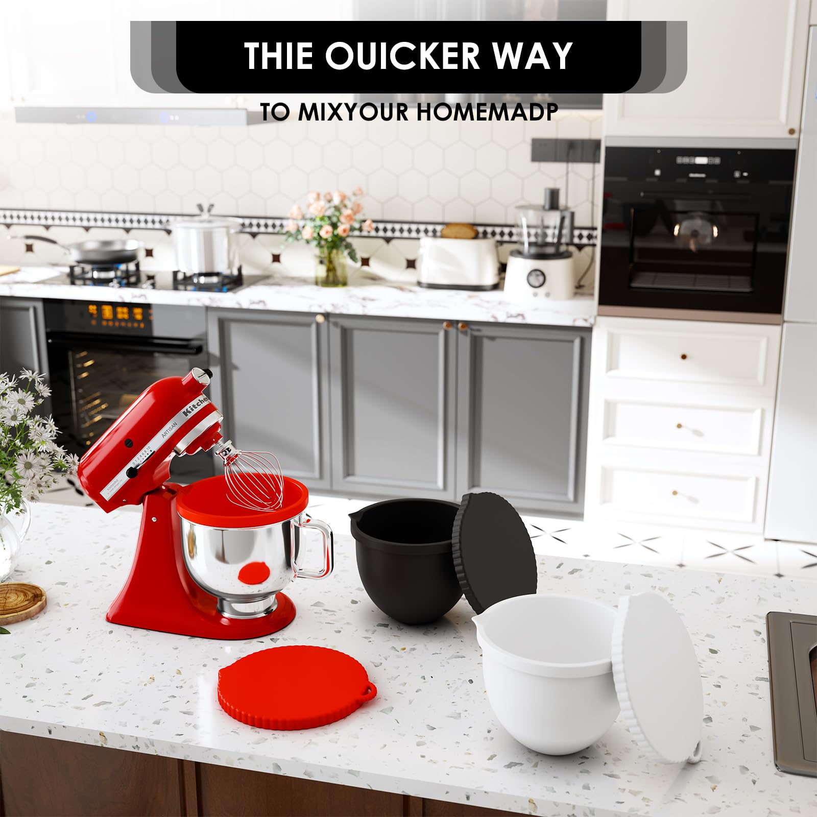 Three liners with lids for Silicone Bowl Liners for KitchenAid, keeping batters fresh