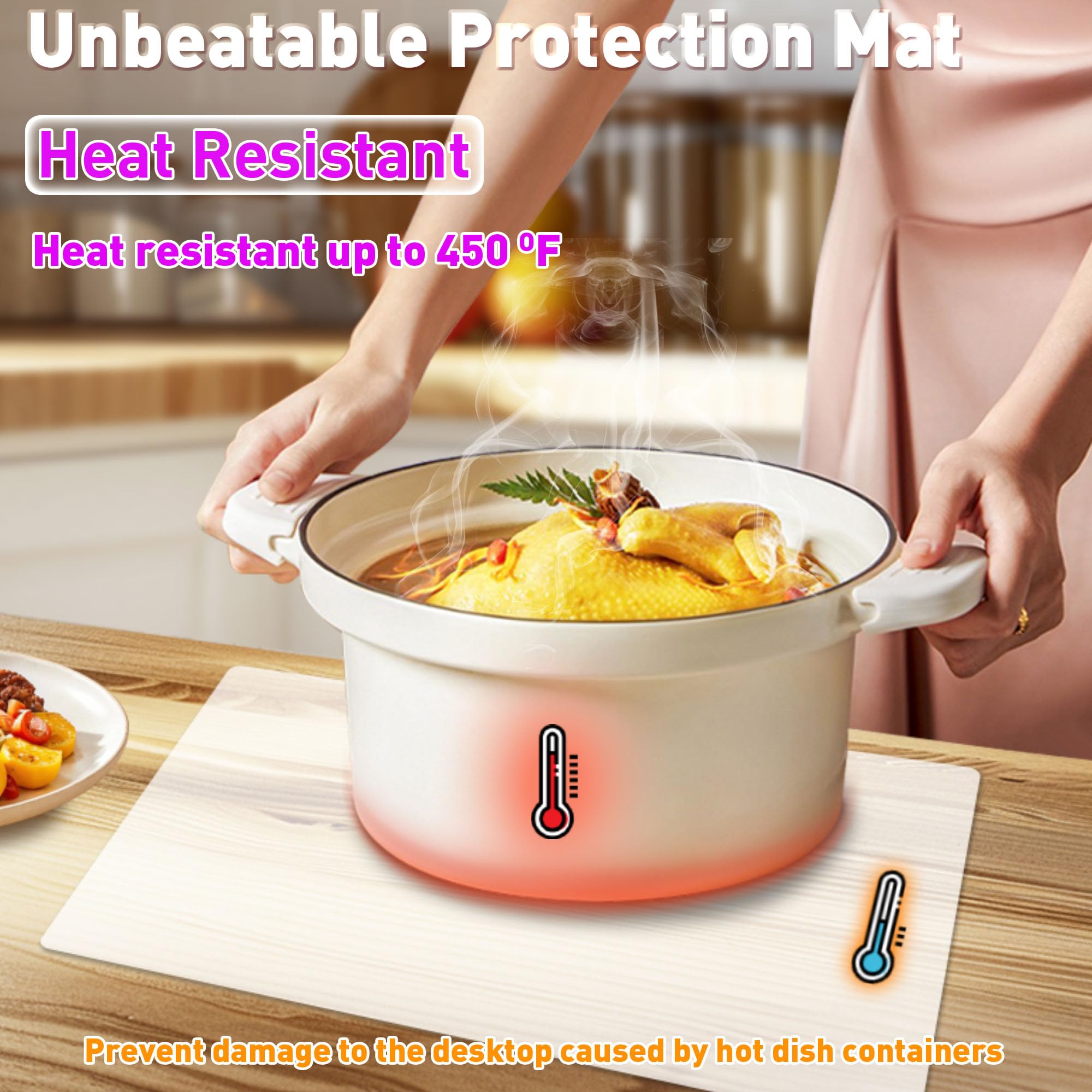 Waterproof wipe-clean silicone surface for quick cleanup after sauces and spills