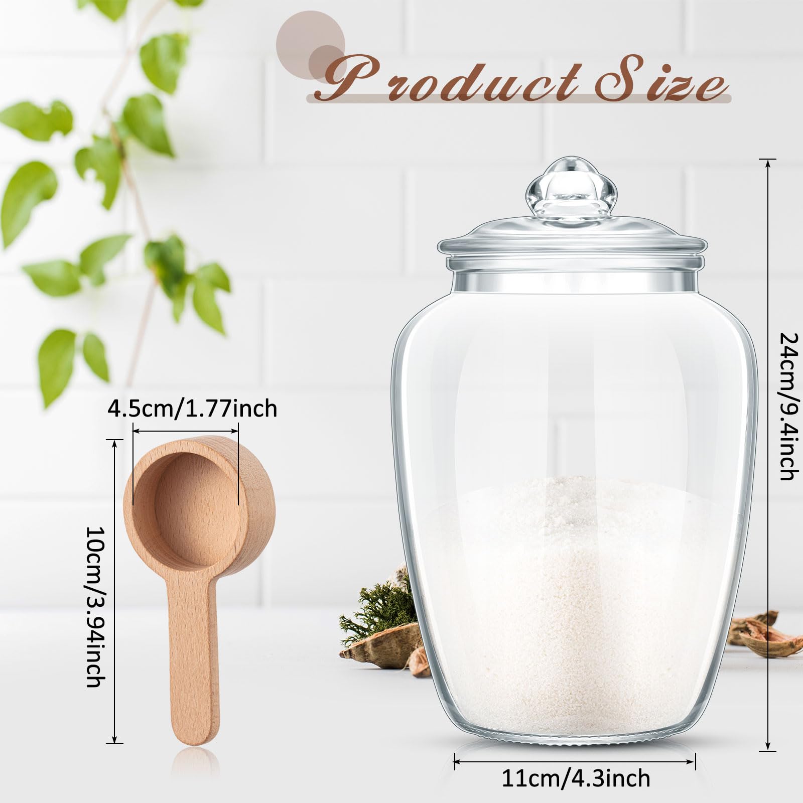 SiliFine glass jar with wooden scoop adds rustic bathroom charm and organization