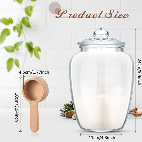 SiliFine glass jar with wooden scoop adds rustic bathroom charm and organization