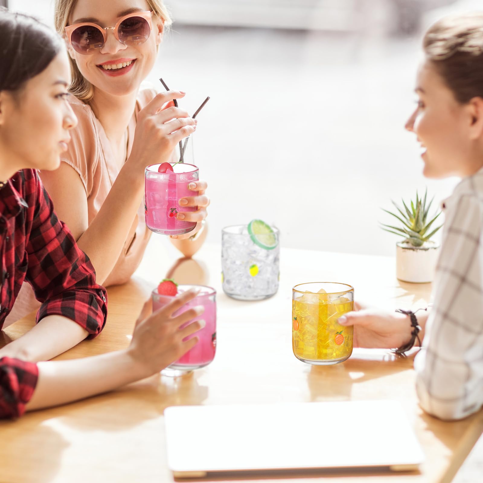 SiliFine summer party table setup with fruit icon juice glasses