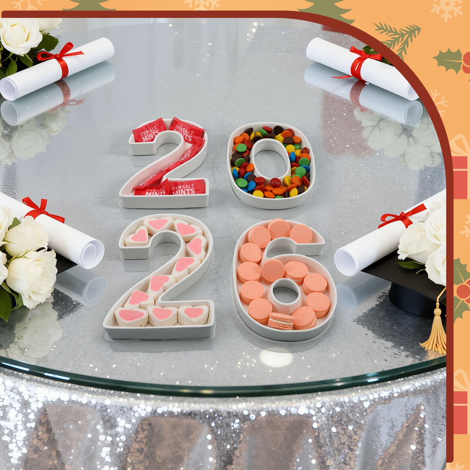 SiliFine table centerpiece plates add charm to New Year tables.