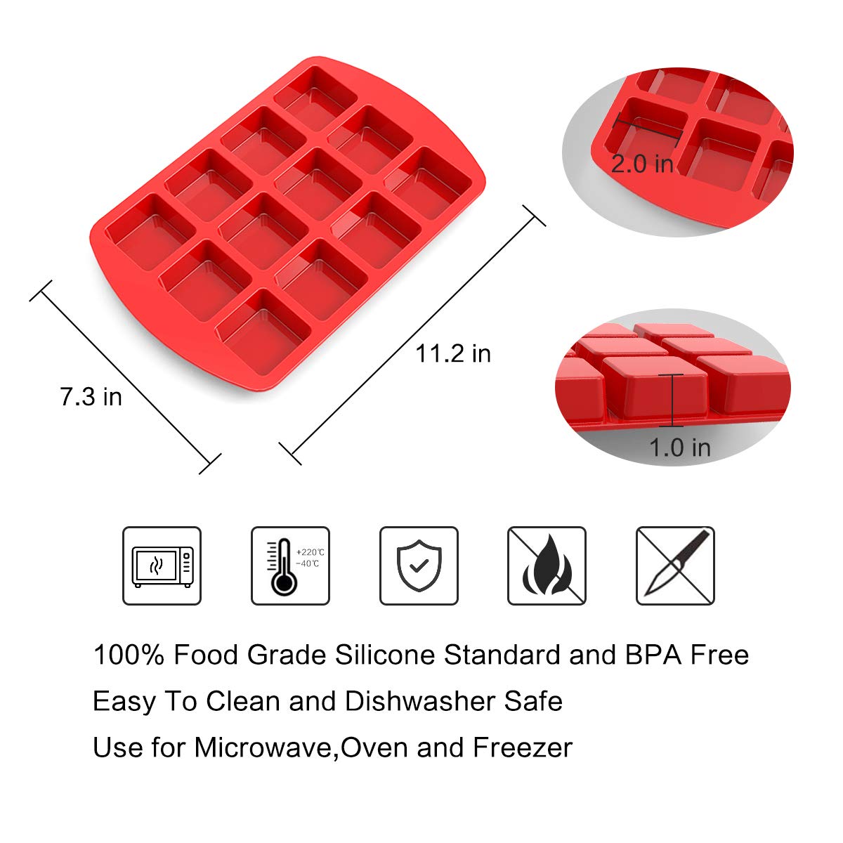 SILIVO brownie mold dimensions 11.2 by 7.3 inches fit on standard sheets.