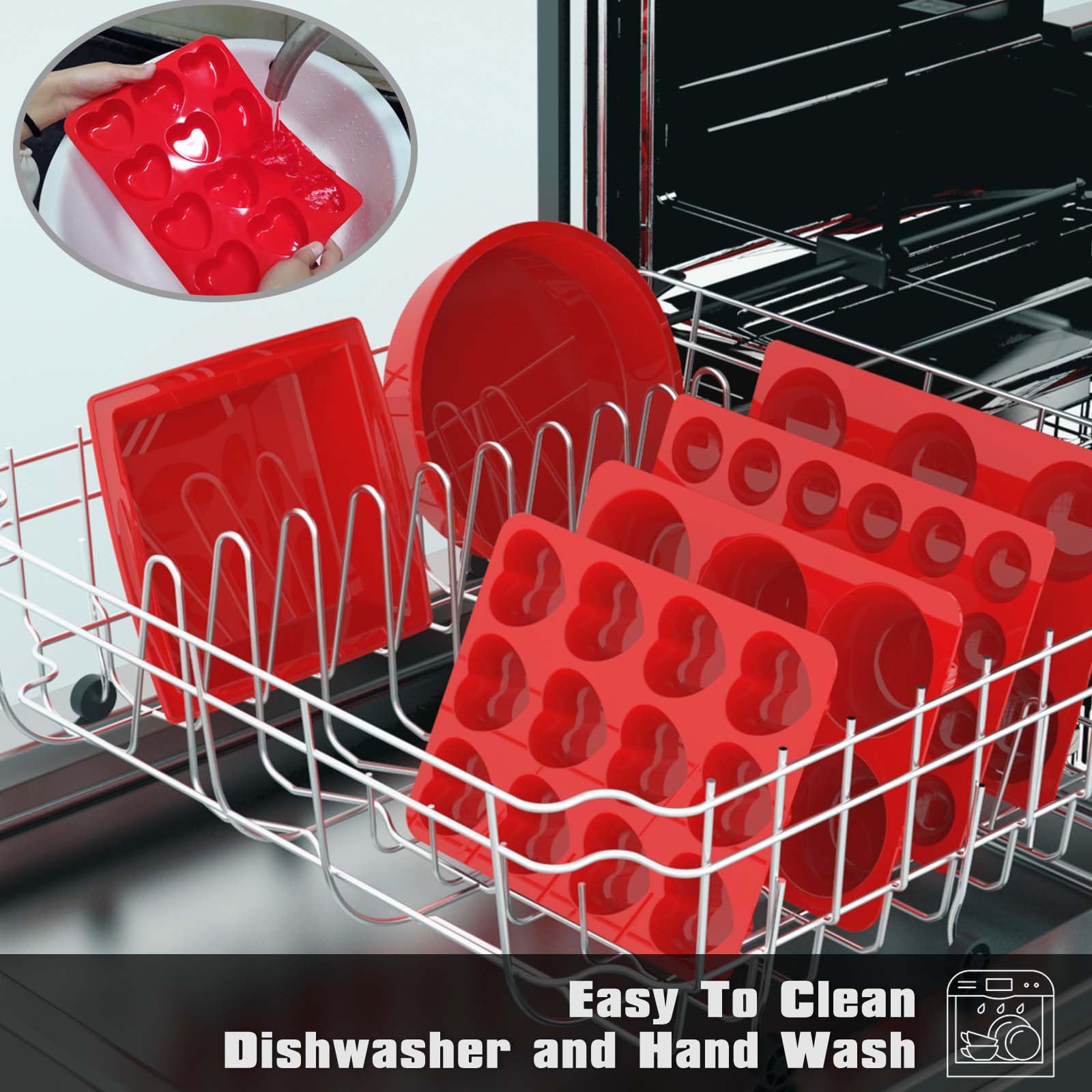 SILIVO dishwasher-safe and freezer-friendly heart molds for easy cleanup.