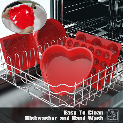 SILIVO easy-clean, dishwasher-safe heart pans for quick cleanup.