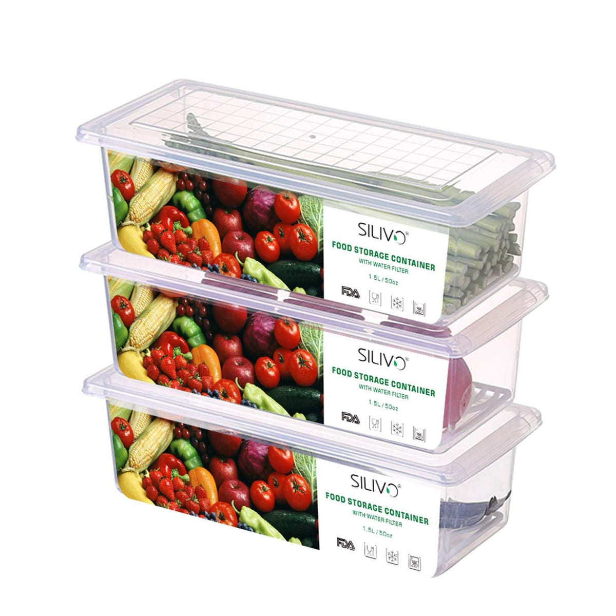SILIVO 1.5L fruit container with drain tray preserves freshness.