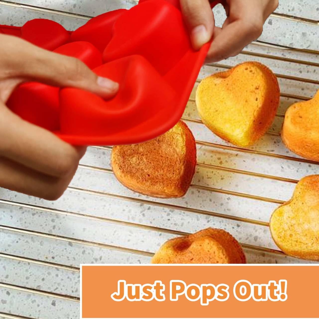 SILIVO nonstick heart molds with 12 cups for clean removal.
