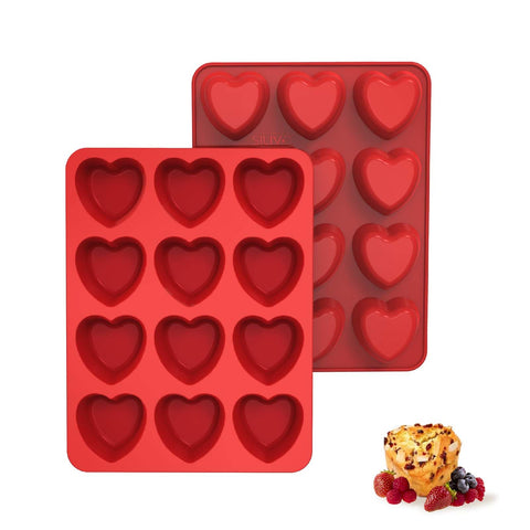 SILIVO heart muffin pan 2-pack for easy baking and heart-shaped treats.