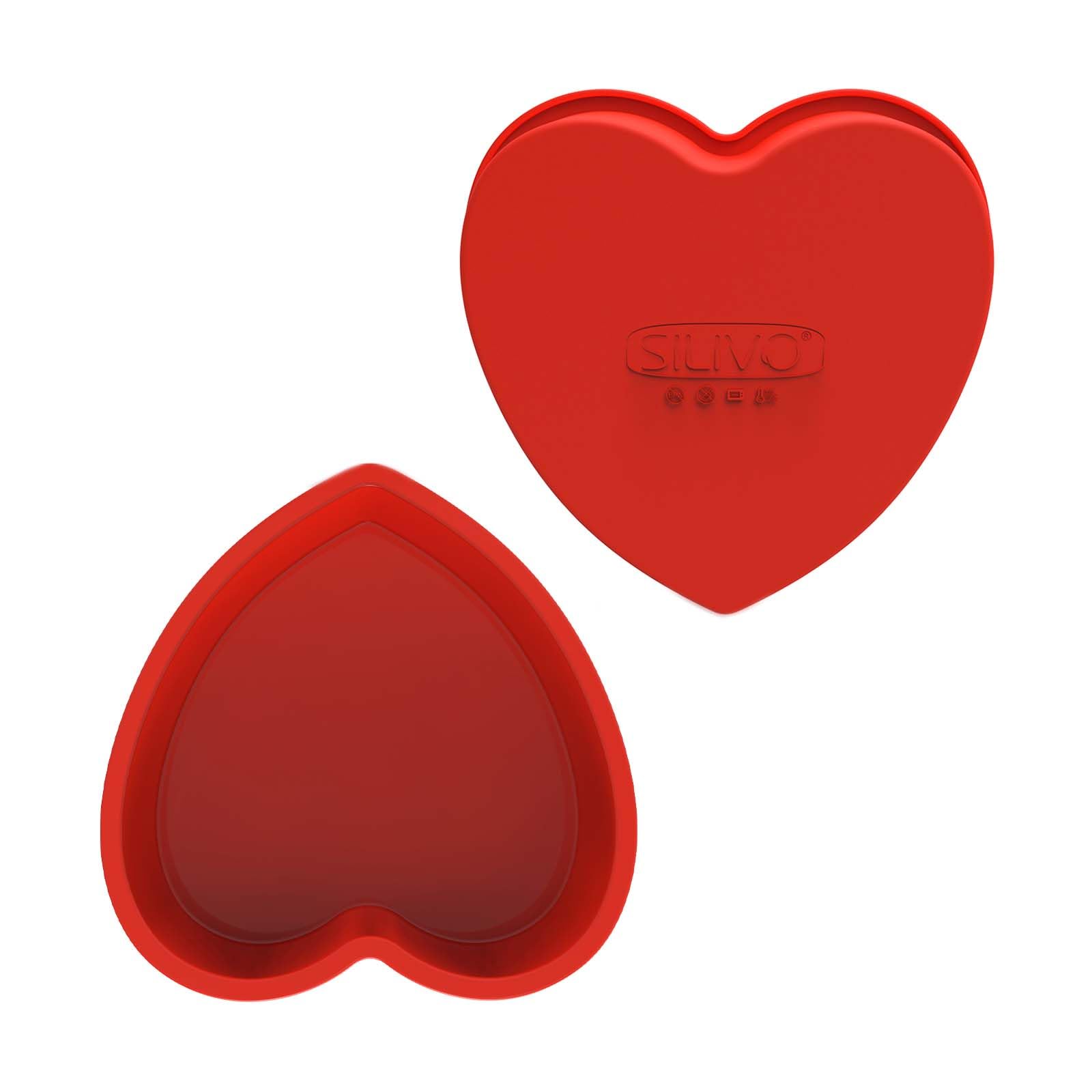 SILIVO silicone heart pans 9-inch for easy release of heart-shaped cakes.