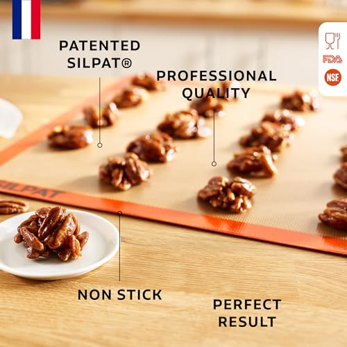 Silpat mat on a pan with gooey dough, preventing sticking and mess.