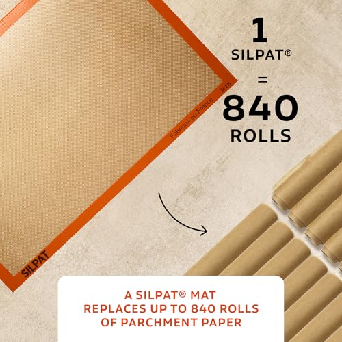 Silpat silicone baking mat delivers even heat distribution for reliable browning.