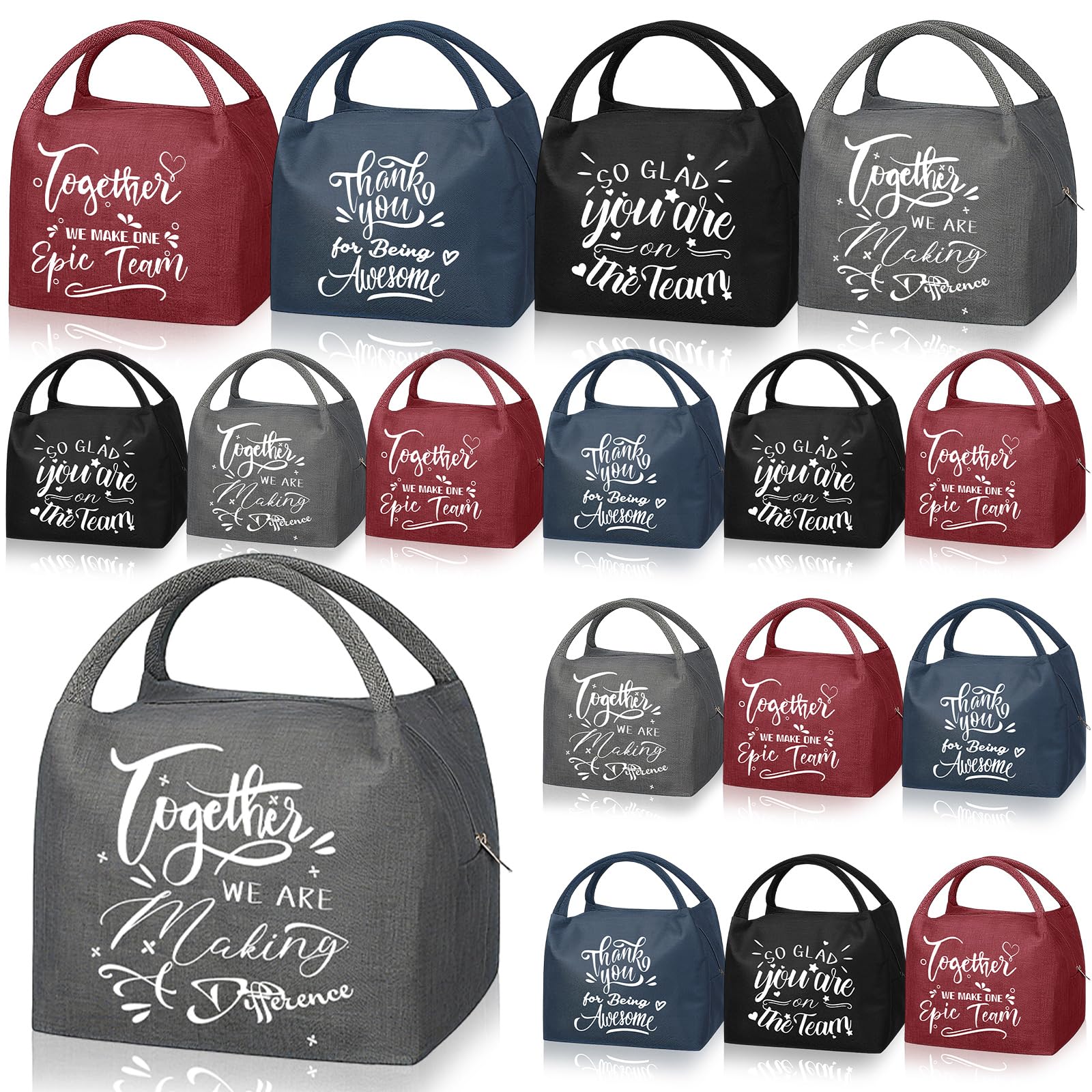 SilTriangle 12-pcs lunch bags in four colors for team lunches and gifts.