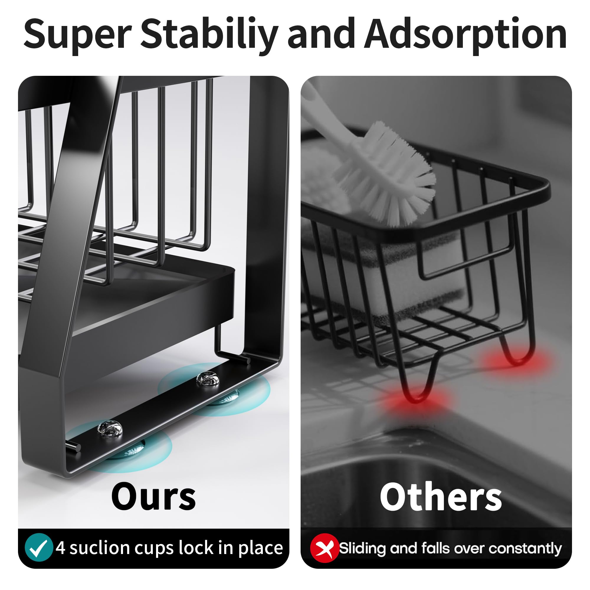 SILUB non-slip suction cups keep the organizer steady on any surface.