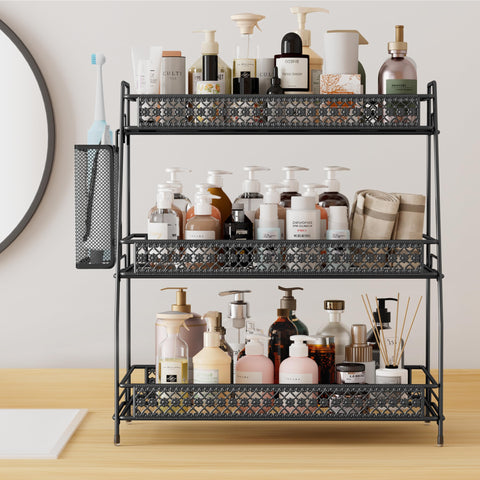 SILUB Vintage 3-Tier versatile organizer for makeup and toiletries on vanity or shelf.