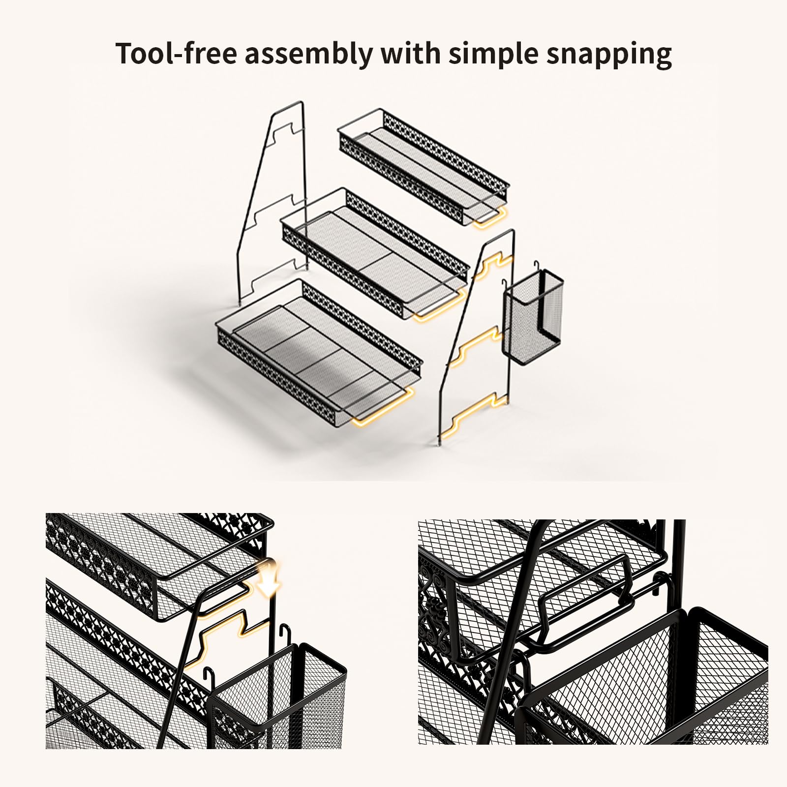 SILUB Vintage 3-Tier non-slip base keeps the rack stable during use.