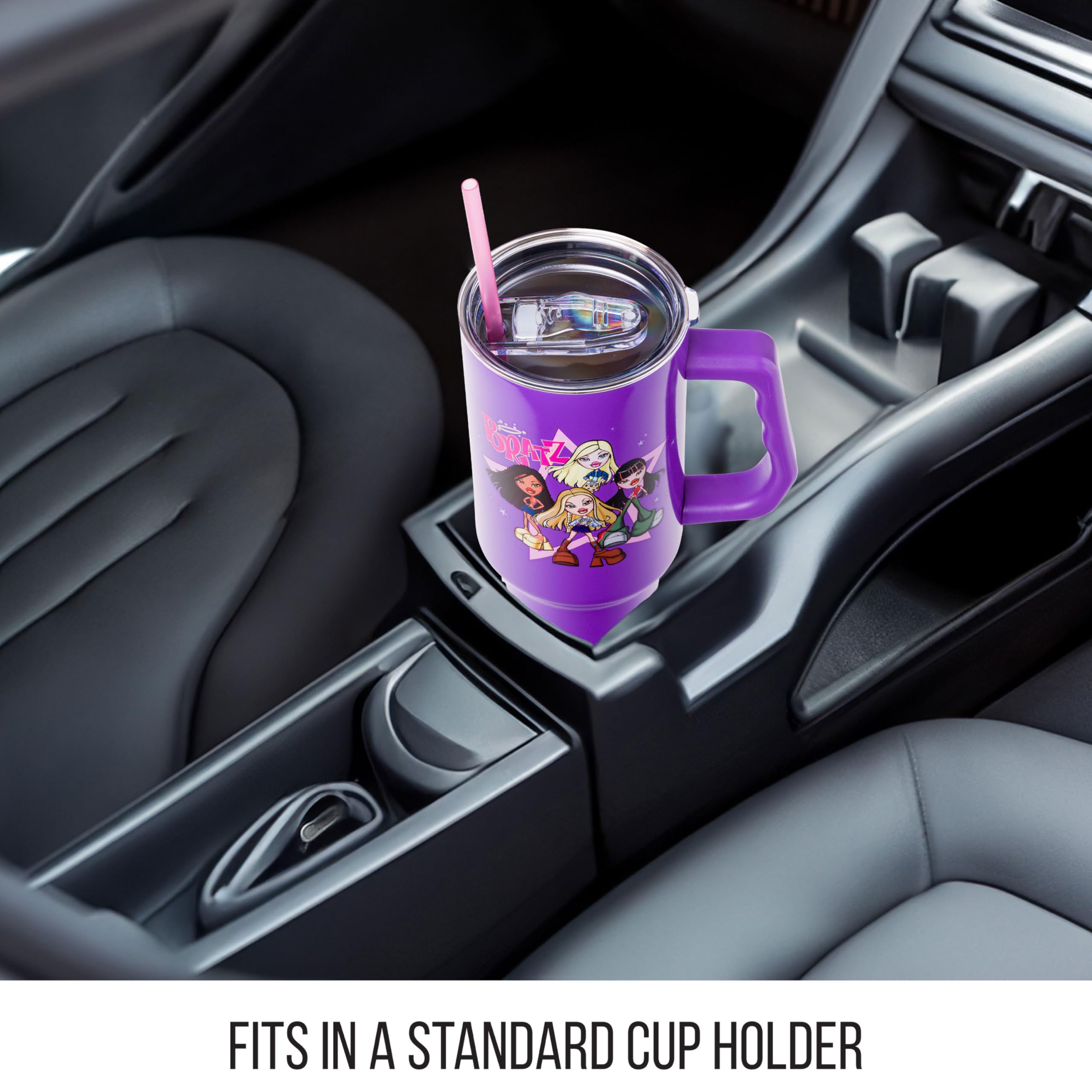 Silver Buffalo Bratz tumbler lid and straw, secure design.