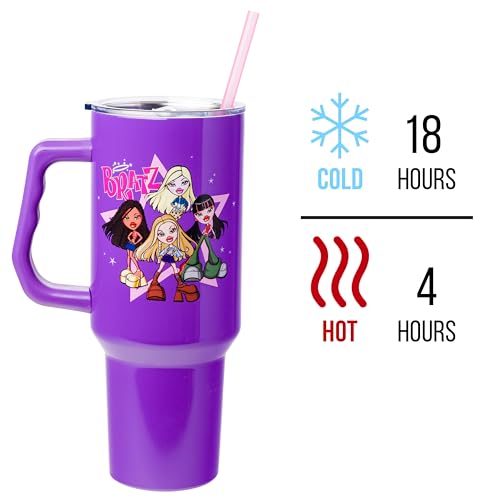 Silver Buffalo Bratz tumbler pink straw detail, easy sipping during travel.
