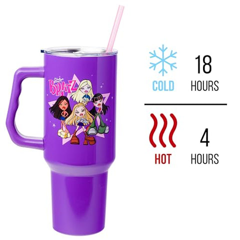 Silver Buffalo Bratz tumbler pink straw detail, easy sipping during travel.