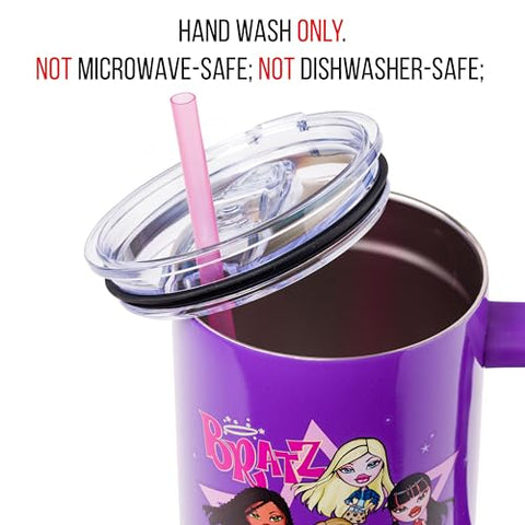 Silver Buffalo Bratz tumbler with handle, comfortable grip for on-the-go hydration.