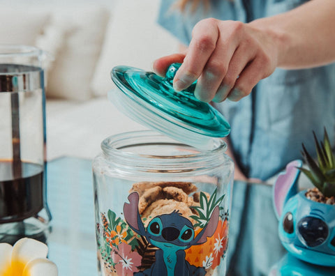 Silver Buffalo clear glass jar shows contents clearly and saves space.