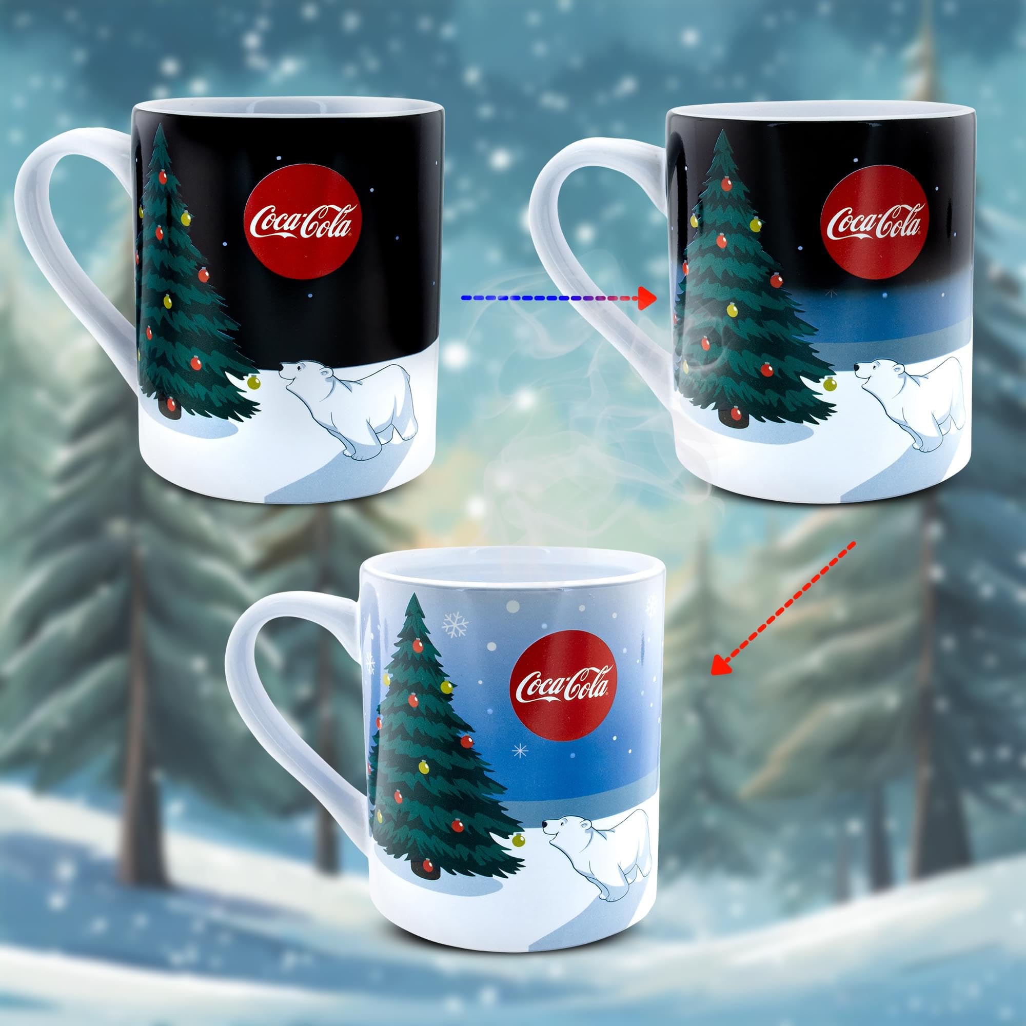 Silver Buffalo Coca-Cola mug blue sky snowflakes reveal