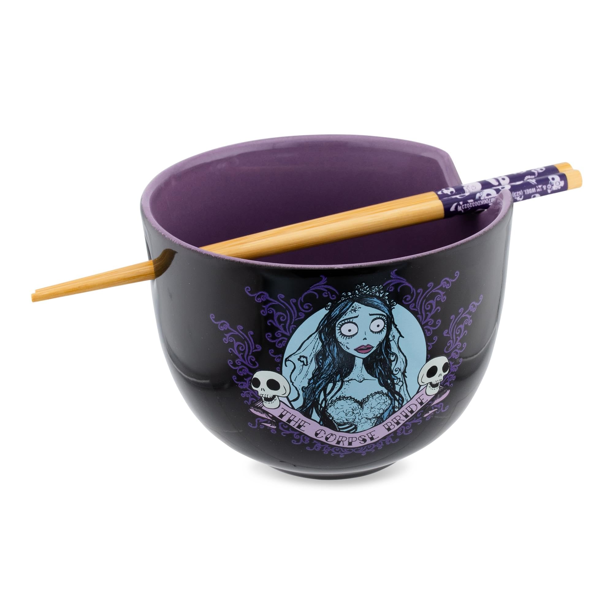 Silver Buffalo Corpse Bride design on bowl highlights gothic accents for themed meals.