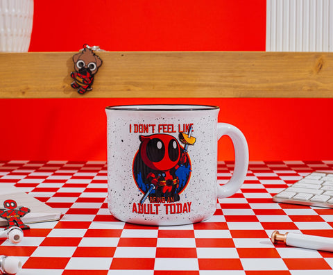 Silver Buffalo Deadpool mug back view with full Marvel design.
