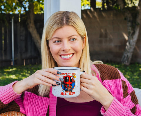Silver Buffalo Deadpool mug shows officially licensed Marvel branding.