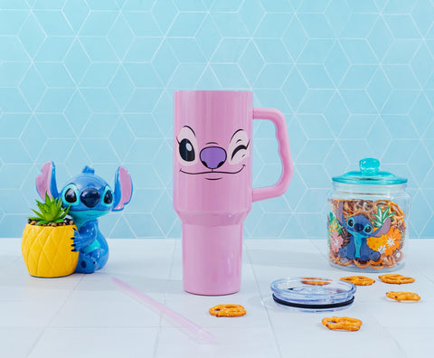 Forty-ounce capacity highlights Silver Buffalo Angel Face tumbler for longer hydration.