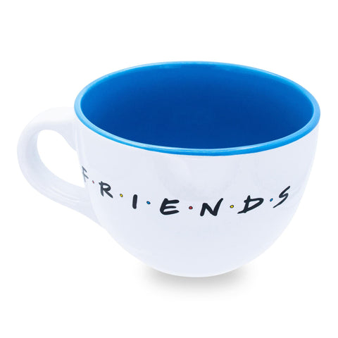 Silver Buffalo Friends Doodle Logo soup mug, wide mouth, easy filling and serving.