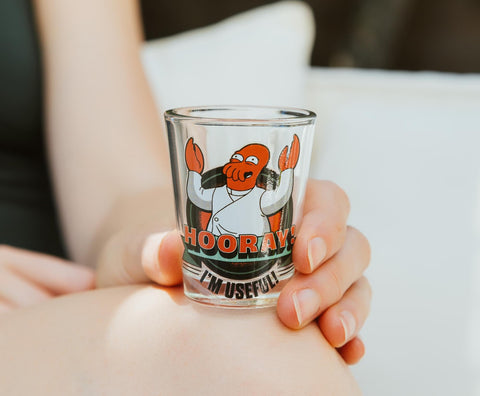 Silver Buffalo Futurama shot glass with 2-ounce capacity for quick drinks.
