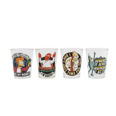 Silver Buffalo Futurama shot glass featuring Fry quote for casual sips.