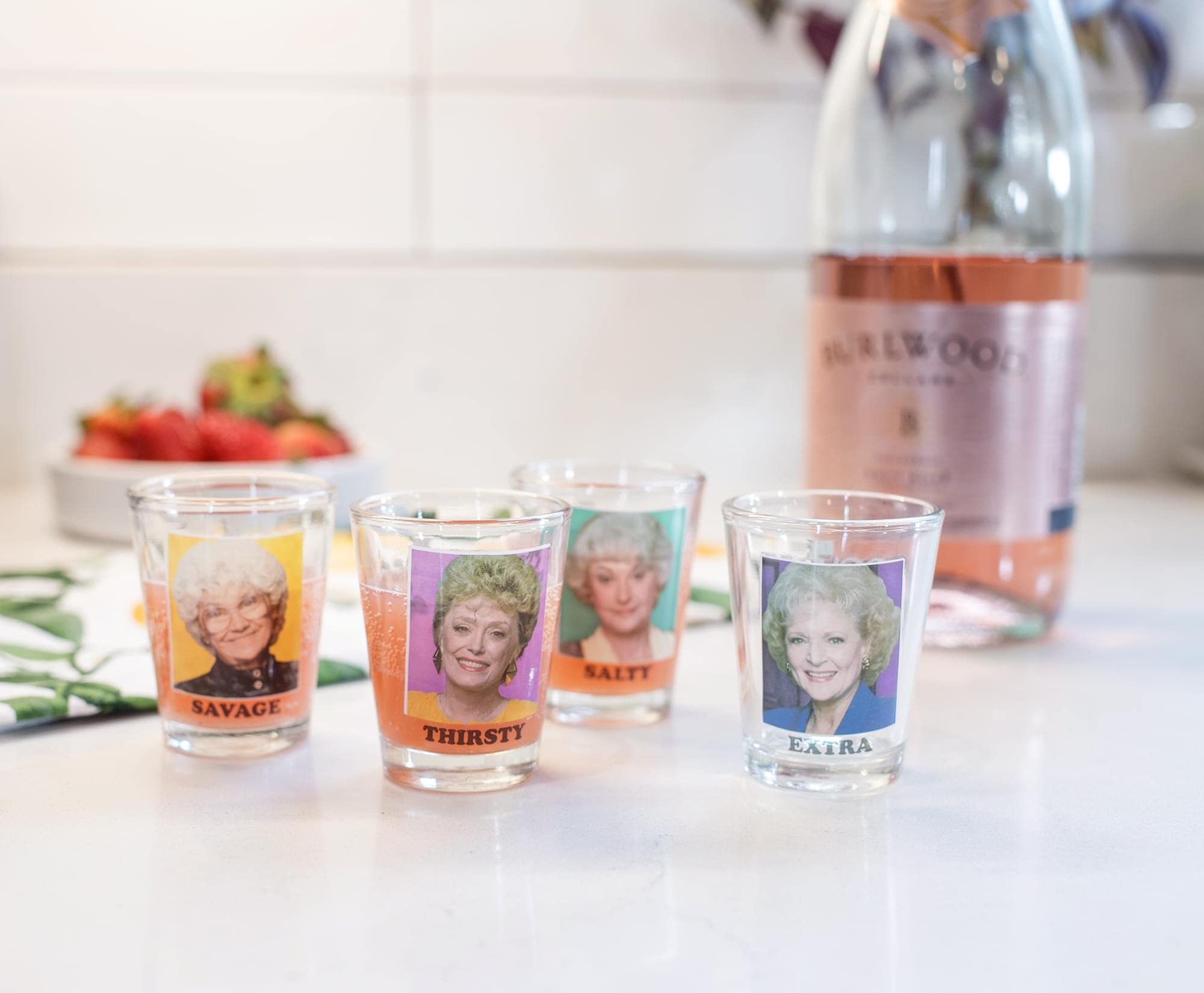 Silver Buffalo Golden Girls mini-glass design highlighting compact size for shots.