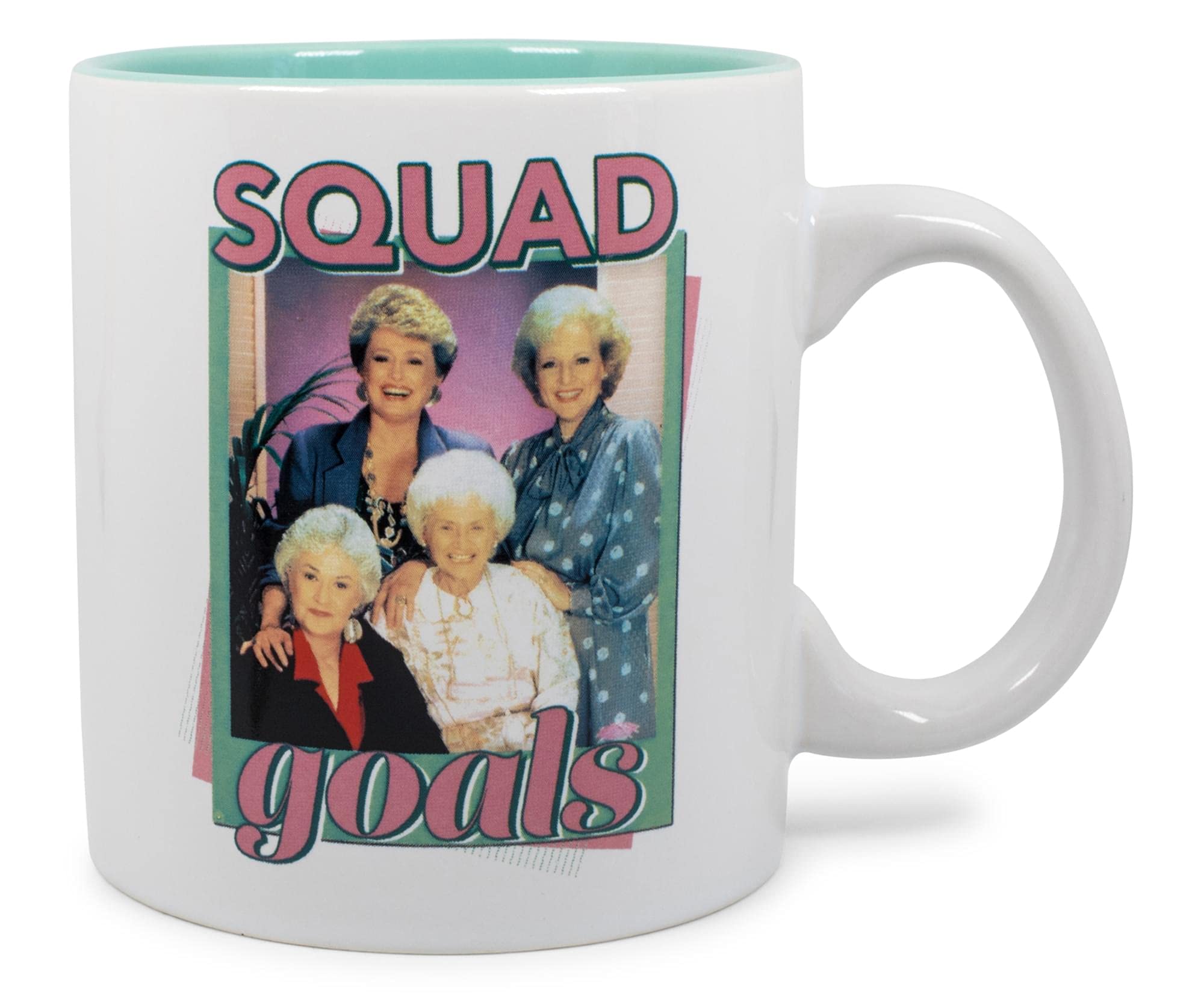 Silver Buffalo Golden Girls mug front view with Squad Goals for bold daily coffee.