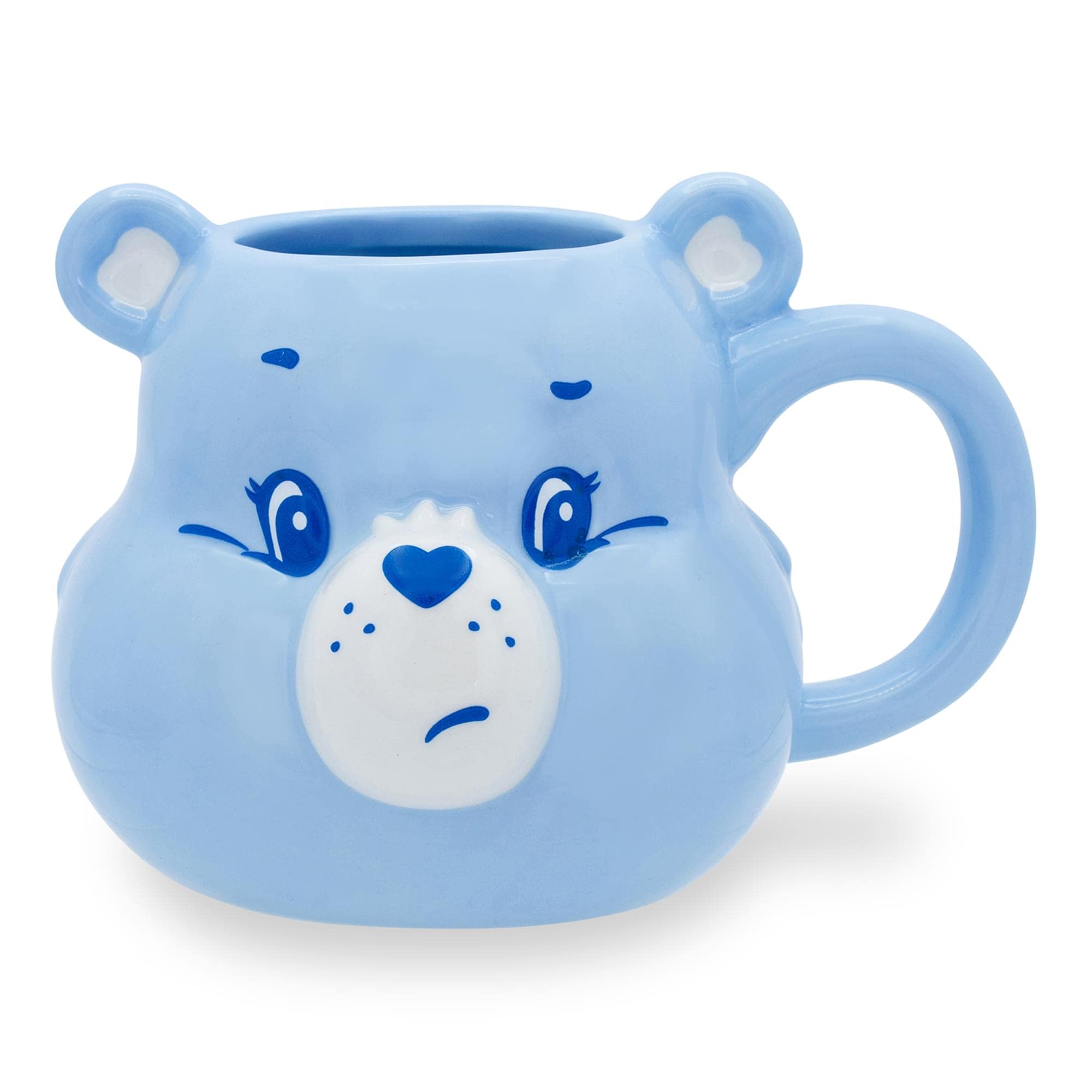 Silver Buffalo Grumpy Bear 3D mug with sculpted head, perfect desk companion.