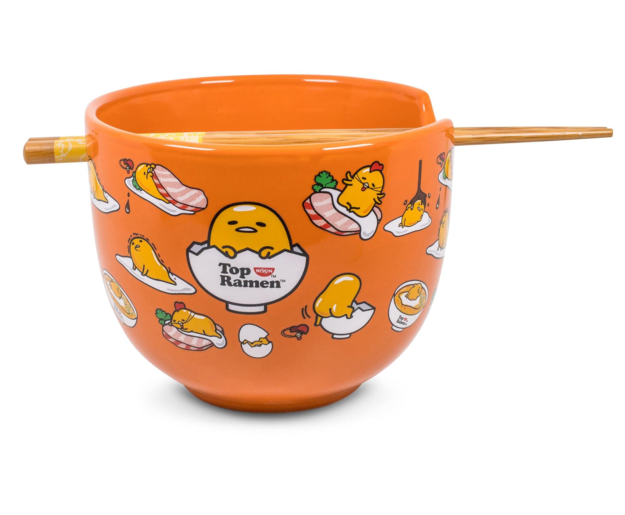 Silver Buffalo Gudetama ramen bowl, 20 oz capacity for noodles.