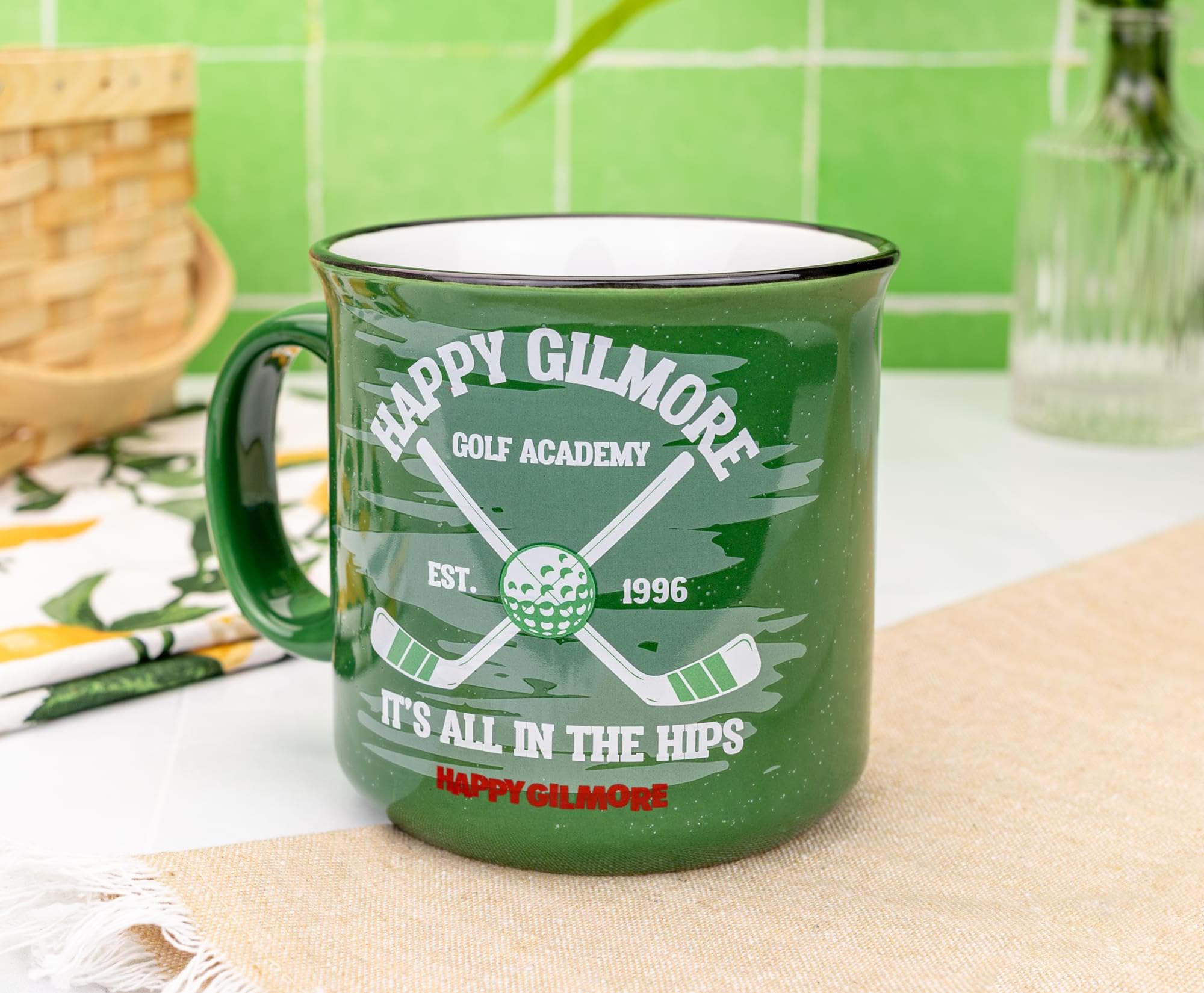 Silver Buffalo Happy Gilmore mug it's all in the hips quote on the mug