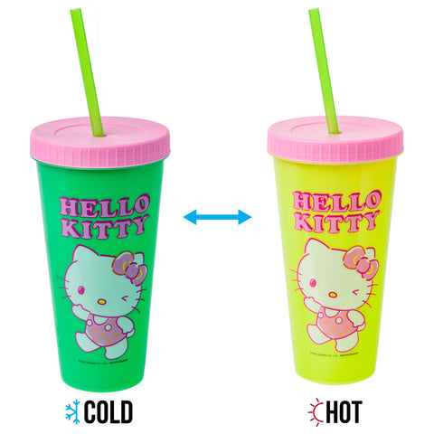 Hello Kitty garden pose graphic on Silver Buffalo tumbler for sunny moments.
