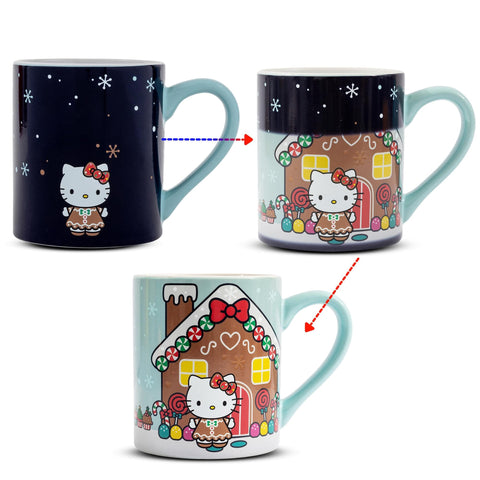 Silver Buffalo Hello Kitty gingerbread house mug reveals a cozy scene when hot liquid is added