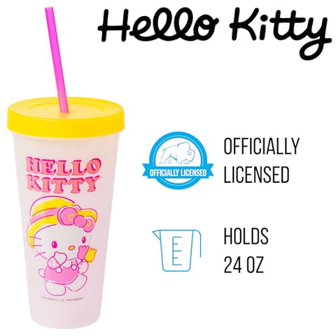 Silver Buffalo Hello Kitty green tumbler color-change effect for family outings.