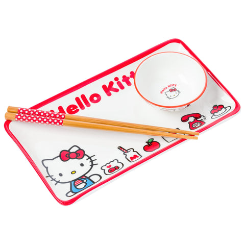 Silver Buffalo Hello Kitty sushi plate with Hello Kitty and red accents for playful dining.