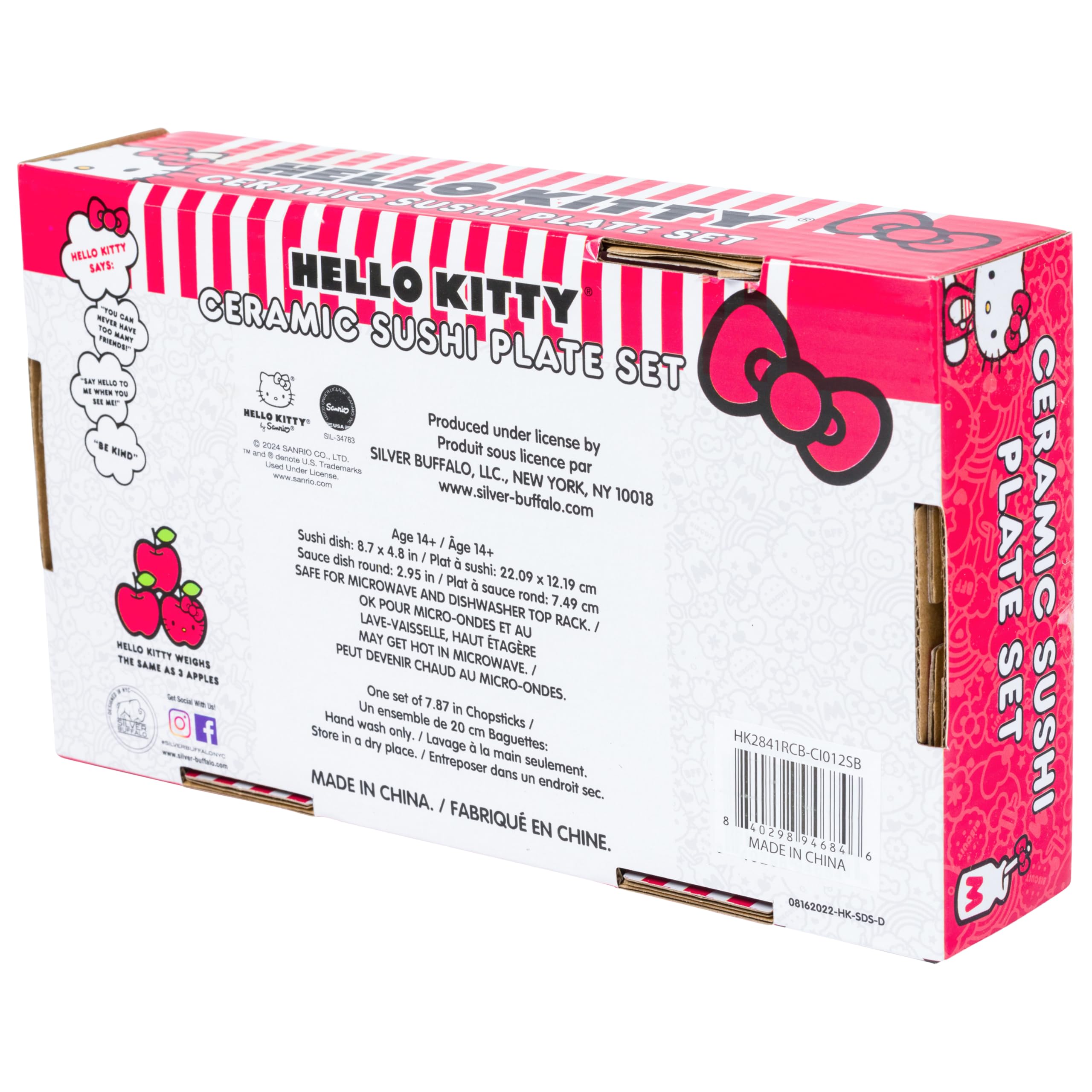 Three-piece Hello Kitty sushi set by Silver Buffalo, ideal for gifting.